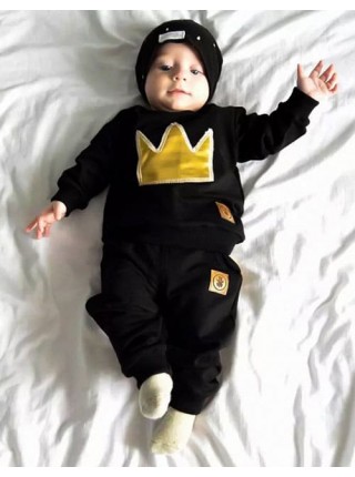 Черный детский костюм штаны + кофта с короной